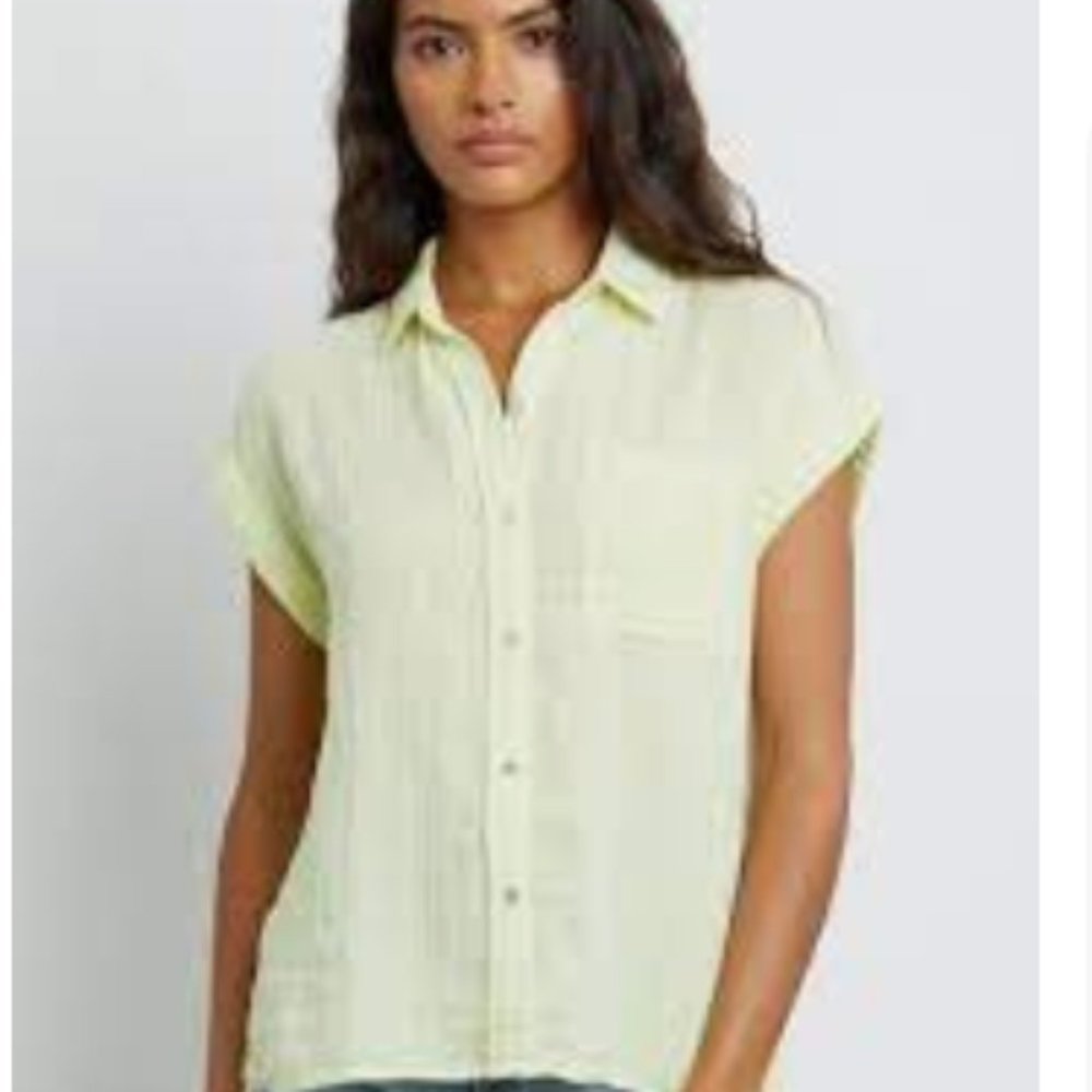 Rails Jamie Crinkled Organic Cotton Shirt Button Down Citrus Neon Yellow S
